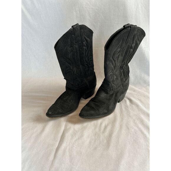Women's Justin Black Snip Toe Cowboy Boots, Size 9 1/2, Leather - Picture 10 of 13